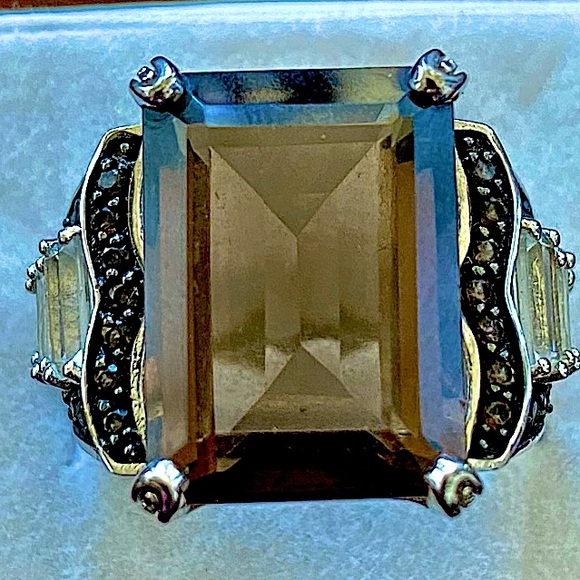 Signed Sterling Silver 925 Vintage Smoky Quartz Ring Size 7 - Picture 1 of 6